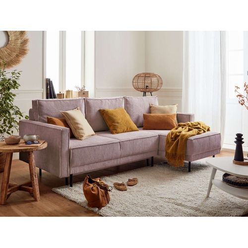 Canap D'angle Rversible Convertible 4 Places En Velours Ctel Rose