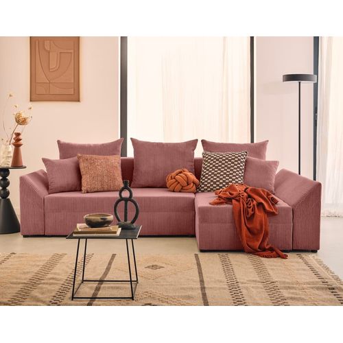 Canap D'angle Rversible Convertible 4 Places En Velours Ctel Rose