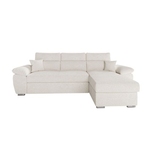 Canap D'angle Reversible Convertible En Tissu Bouclette - Blanc