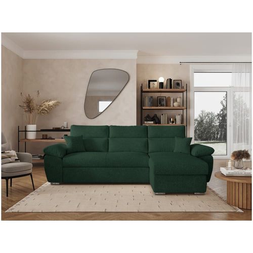 Canap D'angle Reversible Convertible En Tissu Bouclette - Vert Fonc