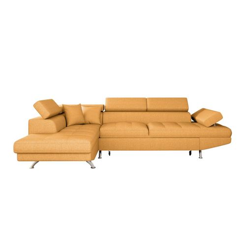 Canap D'angle Rio Convertible Avec Coffre En Tissu - Angle Gauche, Jaune Ocre