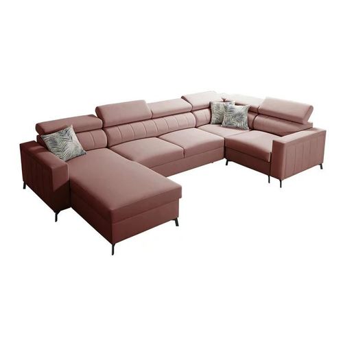Canap D'angle Sarasota 153, Rose, Fonction De Couchage, 334x198x83cm
