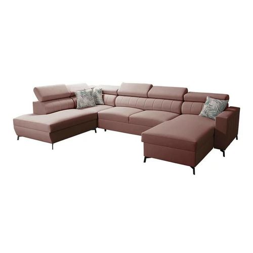 Canap D'angle Sarasota 158, Rose, Fonction De Couchage, 351x224x83cm
