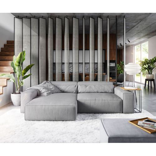 Canap-D'angle Sirpio Xl Microfibre Gris 270x175 Cm Recamire Variable Avec Pouf
