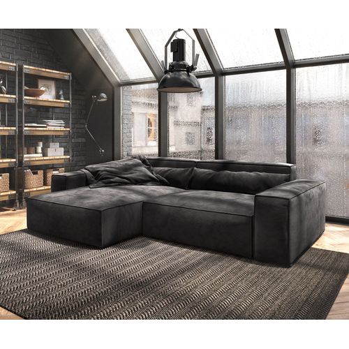 Canap-D'angle Sirpio Xl Microfibre Noir 270x175 Cm Recamire Variable Couture En Keder