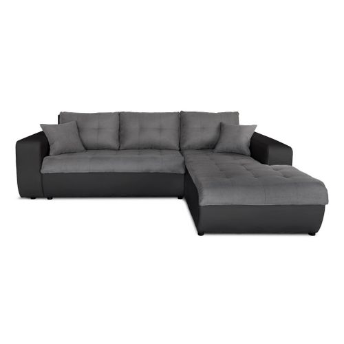 Canap D'angle Suzie Convertible En Simili Et Microfibre - Angle Droit, Gris / Noir