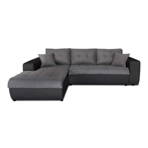 Canap D'angle Suzie Convertible En Simili Et Microfibre - Angle Gauche, Gris / Noir