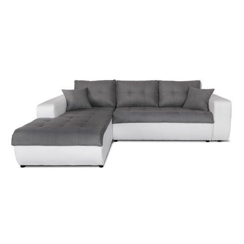 Canap D'angle Suzie Convertible En Simili Et Microfibre - Angle Gauche, Blanc / Gris