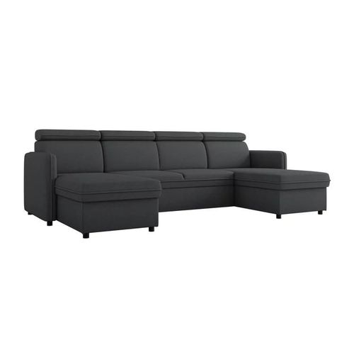 Canap D'angle Temple 130, Noir, Fonction De Couchage, 284x166x84cm