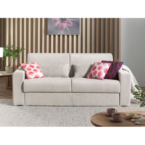 Canap Droit Convertible 3 Places En Velours Ctel Beige