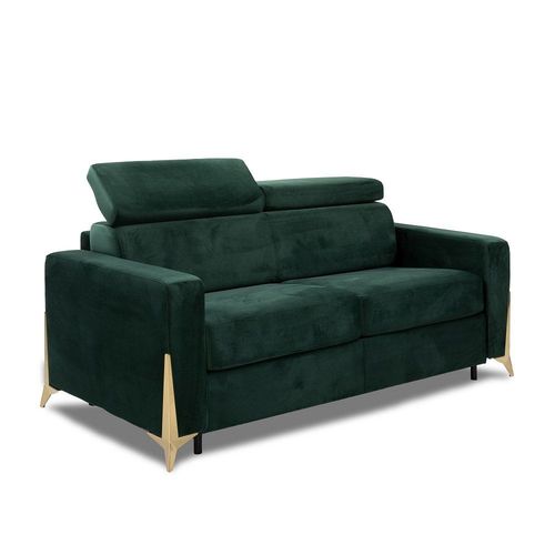 Canap Express Odacio Convertible Sommier Lattes 140cm Ttires Rglables Matelas 16cm Pieds Dors Velours Vert
