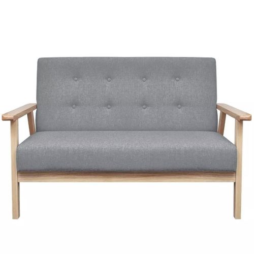 Canap Fauteuil 2 Places Bois Massif Coussin Mousse Tissu Gris Clair Vidaxl 113,5 X 67 X 73,5 Cm (I X P X H) Neuf