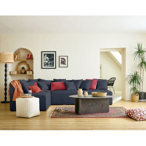 Canap Modulable 4 Places Angle Rversible En Tissu Bleu