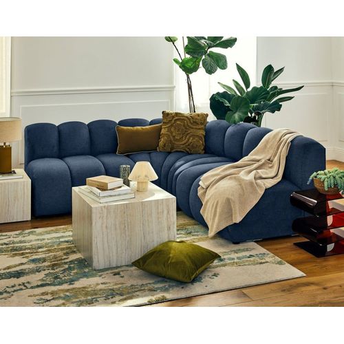 Canap Modulable 4 Places Angle Rversible En Tissu Textur Bleu