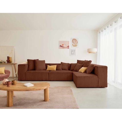 Canap Modulable 5 Places Angle Droit En Velours Grosses Ctes
