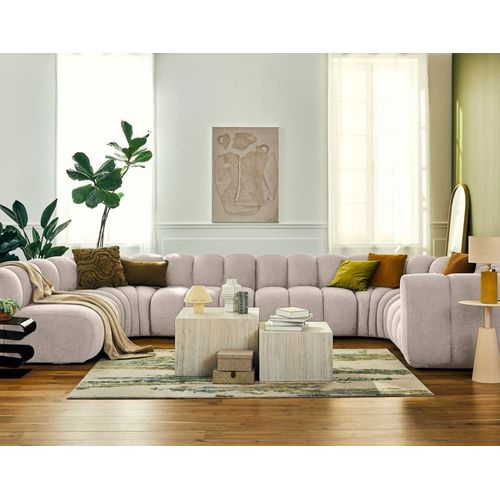 Canap Modulable 7 Places Angle Gauche En Tissu Textur Beige