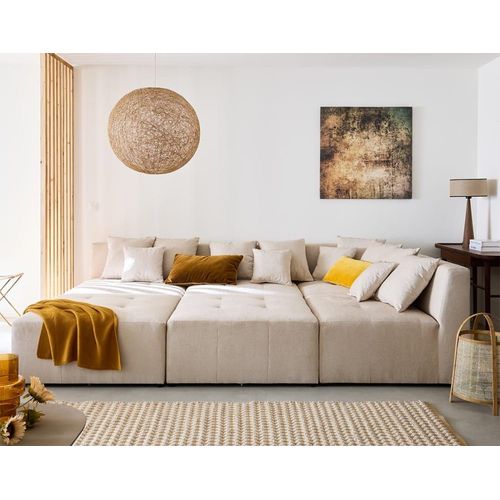 Canap Modulable 7 Places En U En Tissu Beige
