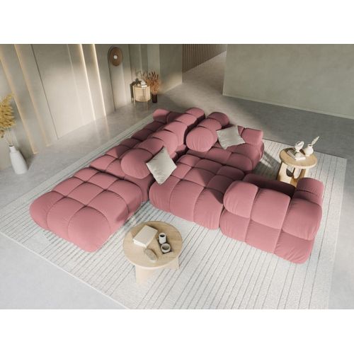 Canap Modulable Gauche 4 Places En Tissu Velours Rose