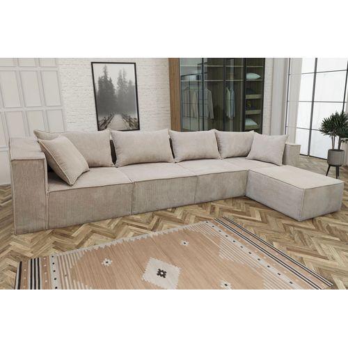Canape Modulo 4+1 Ctec ( Canape Modulo 4+1 Velours Cotele Ecru Angle Universel 405x192cm)