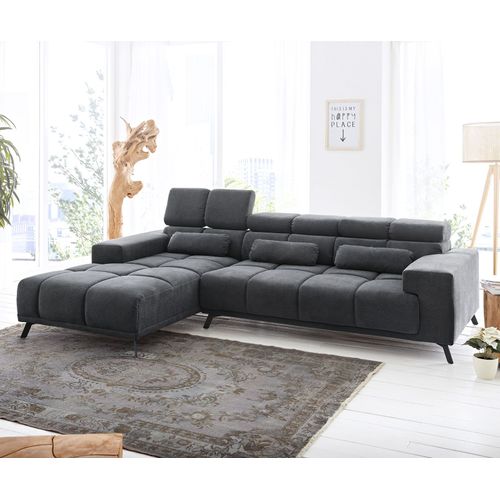 Canap Ordino Microfibre Noir 285x200 Ottomane Gauche Fonction Relax Canap D'angle