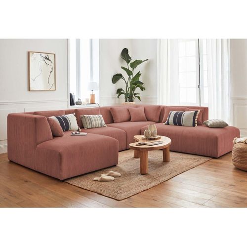 Canap Panoramique 7 Places Angle Droit En Velours Ctel Rose