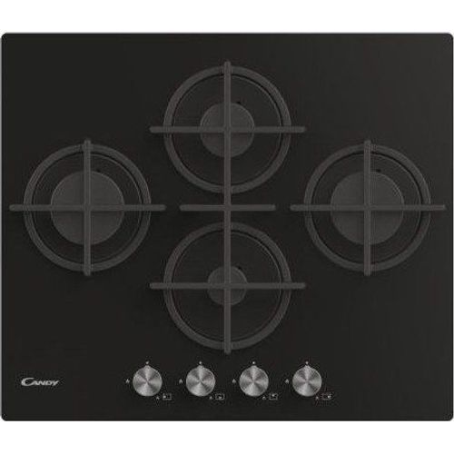 Candy CVG6DPB Plaque de cuisson  gaz en verre tremp, 4 feux,  encastrer, grilles en fonte, soupape de scurit, GPL et mthane, 6