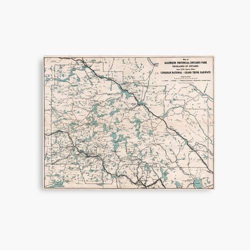 Canevas Imprimer Carte Vintage Du Parc Algonquin De L'ontario De 1922 Impression Sur Toile Art Dcoration Murale/ 40x50cm Ou 40x40cm