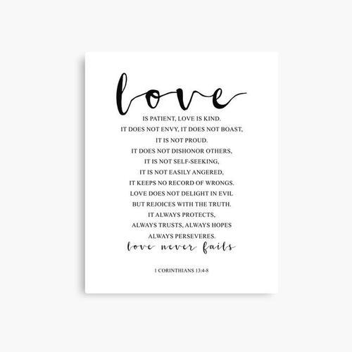 Canevas Imprimer L'amour Est Patient, L'amour Est Bon, 1 Corinthiens 13 : 4-8. Verset Biblique, Dcor De Mariage, Cadeau D'anniversaire Impression Sur Toile Art Dcoration Murale/ 40x50cm Ou...