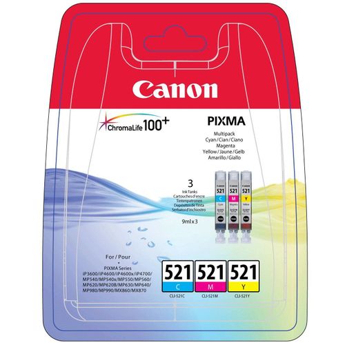 Canon Cli-521 Cartouche C/M/Y Multipack Cyan, Magenta, Jaune (Multipack Plastique)