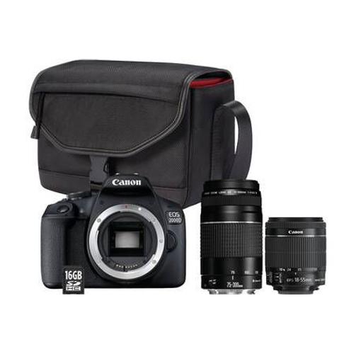 Canon EOS 2000D+EF-S 18-55 IS II+EF 75-300 f/4-5,6 III + Sac + Carte mmoire SD 16 Go
