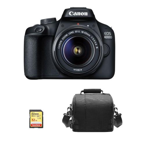 CANON EOS 4000D reflex 18 mpix + objectif KIT EF-S 18-55MM F3.5-5.6 III + 32GB SD card + camera Bag