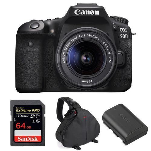 Canon EOS 90D + 18-55mm IS STM + SanDisk 64GB Extreme PRO UHS-I SDXC 170 MB/s + Canon LP-E6N + Sac | Garantie 2 ans