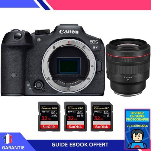 Canon EOS R7 + RF 85mm F1.2 L USM + 3 SanDisk 32GB Extreme PRO UHS-II SDXC 300 MB/s + Ebook 'Devenez Un Super Photographe' - Hybride Canon