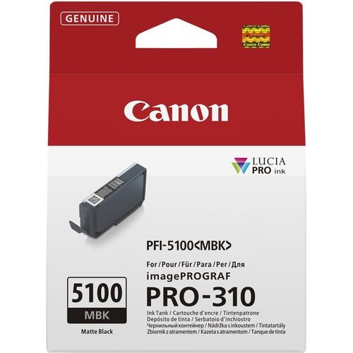 Canon Pfi-5100 Mbk - 14.4 Ml - Noir Mat - Original - Bote De Suspension - Rservoir D'encre - Pour Imageprograf Pro-310