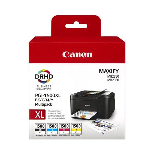 Canon Pgi-1500xl C/M/Y/Bk Multipack -  Rendement lev - Noir, Jaune, Cyan, Magenta - Originale - Rservoir D'encre - Pour Maxify Mb2050, Mb2150, Mb2155, Mb2350, Mb2750, Mb2755