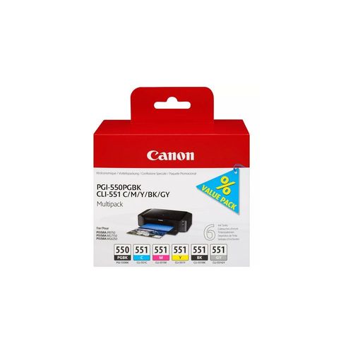 Canon Pgi-550pgbk + Cli551 (Pgbk/C/M/Y/Bk/Gy) Noir, Cyan, Gris, Magenta, Pigment Noir, Jaune Cartouche D'encre; Canon Pgi-550pgbk + Cli551 (Pgbk/C/M/Y/Bk/Gy), Noir, Cyan, Gris, Magenta, Pigment Noir...
