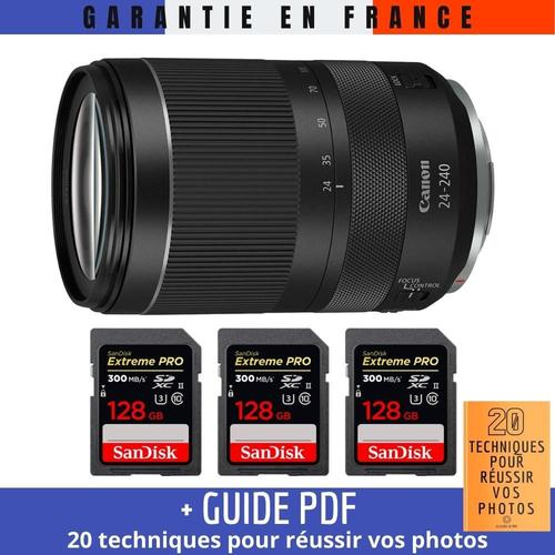 Canon RF 24-240 mm f/4-6,3 IS USM + 3 SanDisk 128GB UHS-II 300 MB/s + Guide PDF MCZ DIRECT '20 TECHNIQUES POUR RUSSIR VOS PHOTOS'