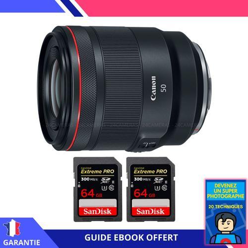Canon RF 50mm f/1.2L USM + 2 SanDisk 64GB Extreme PRO UHS-II 300 MB/s + Ebook 'Devenez Un Super Photographe'