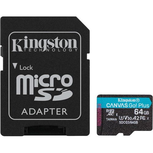 Canvas Go Plus microSD Carte mmoire Classe 10,UHS-I 64Go microSDXC 170R A2 U3 V30 Card + ADP