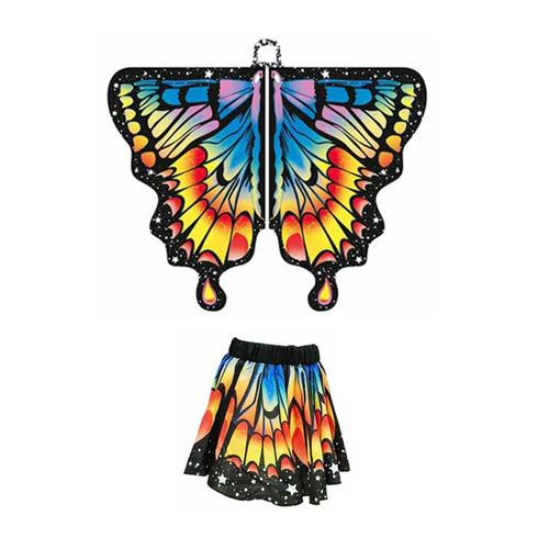 Cape Papillon Pour Enfants, Dguisement D'aile De Fe Colore Avec Manches Flottantes, Ourlet Superpos, Jupe De Carnaval, Accessoire De Photographie D'halloween, Masque Bandeau-L Multicolore 2pcs