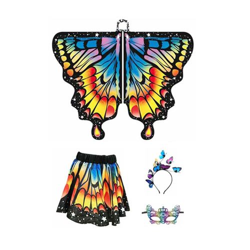 Cape Papillon Pour Enfants, Dguisement D'aile De Fe Colore Avec Manches Flottantes, Ourlet Superpos, Jupe De Carnaval, Accessoire De Photographie D'halloween, Masque Bandeau-L Multicolore 4pcs
