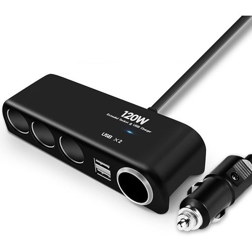 Car Charger 4 Way Splitter Power Adapter With Multiple Socket 2.4a Dual Usb 12v-24v Cigarette Lighter Charger