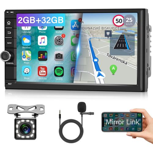 Car Radio 2 DIN 2GB 32GB Android GPS Navigation,Double Din 7 Inch Touch Screen Car Radio with WiFi,Bluetooth,Mirror Link,RDS FM Radio Auto Stereo Camera Backup Camera,USB SWC