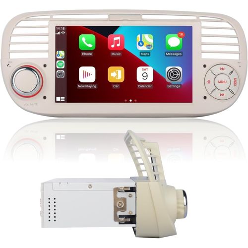 Car Radio Compatible with Wireless CarPlay/Android Auto for Fiat 500 2007-2015 with Power Output Touch Screen IPS/Bluetooth/Mirror Link/FM/AM/USB