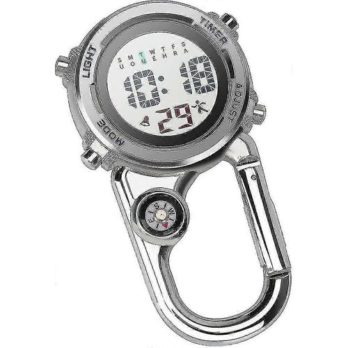 Carabiner Watch Digital Clip On Quartz Watch Multifunctional Carabiner Fob Watch Luminous Face Compass Carabiner Watch With Compassblue