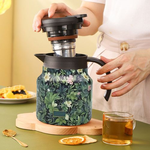 Carafe  Caf Thermique, Thire Isole Avec Filtre Intgr, Bec En Forme De V, Motif Floral Rtro, Thire  Eau, Pichet  Boisson-800ml Vert