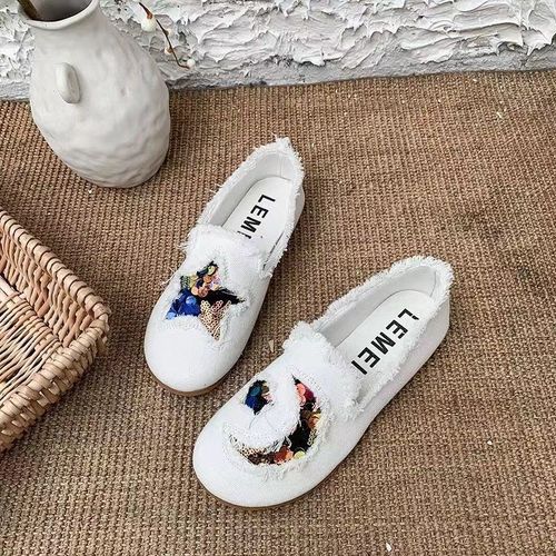 Careaymake-Loveontop-Chaussures En Toile Pour Femmes,Design,Bord En Peluche,Mocassins Dcontracts  Paillettes,Chaussures Plates En Tissu  Enfiler,Printemps Automne