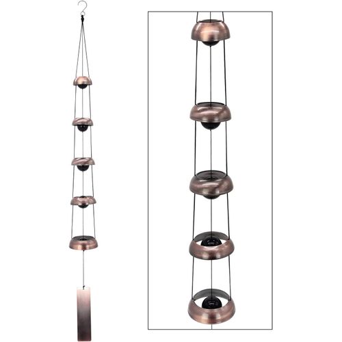 Carillon  Vent En Cuivre Rouge Avec 5 Cloches, Carillon Feng Shui Pour La Dcoration Extrieure De La Maison, Un Superbe Carillon Commmoratif Pour Quelqu'un Qui Aime La Paix.