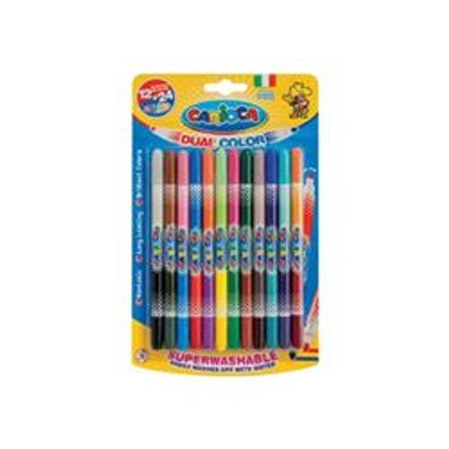 Carioca Bi-Color - Stylo  Pointe En Fibre Double Pointe - Non Permanent - Couleurs Brillantes Assorties - 1-4.7 Mm - Moyen - Pack De 12
