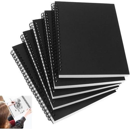 Carnet  Dessin Reli, 5pcs Cahier De Dessin Spirale A5,Carnet De Croquis Avec Carton Dur Durabl Pour Les Enfants Et Les Professionnels, Pour Dessiner Et Raliser Des Croquis 50 Feuilles Noir